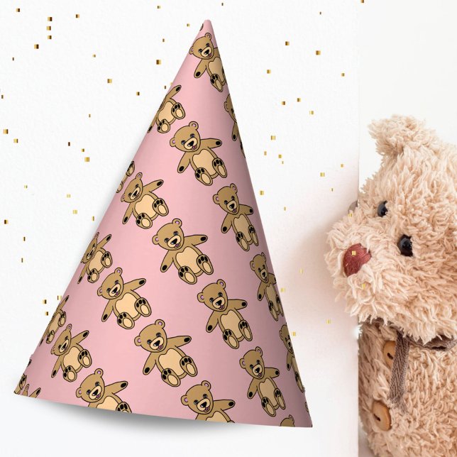 Cute Teddy Bear Kids Birthday Pink Party Hat (Creator Uploaded)
