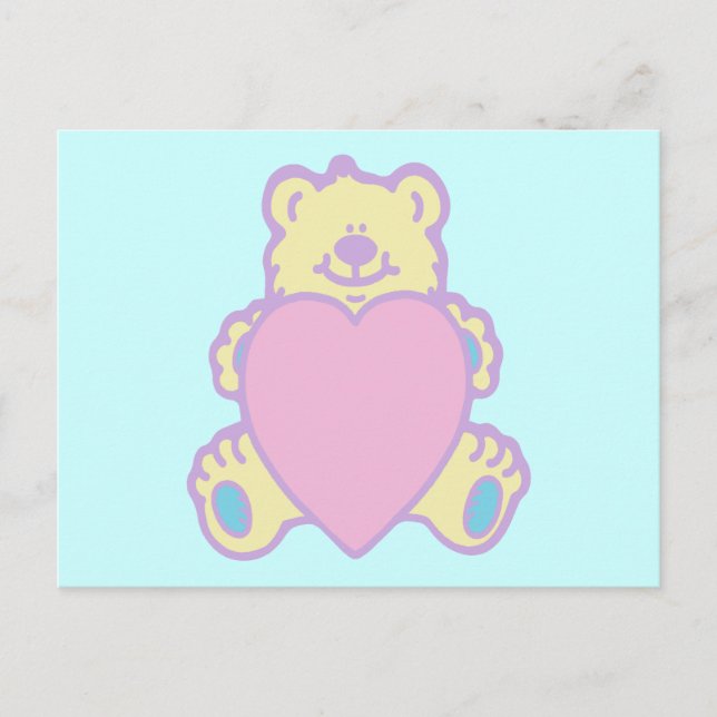 Cute Teddy Bear Love Heart Postcard (Front)