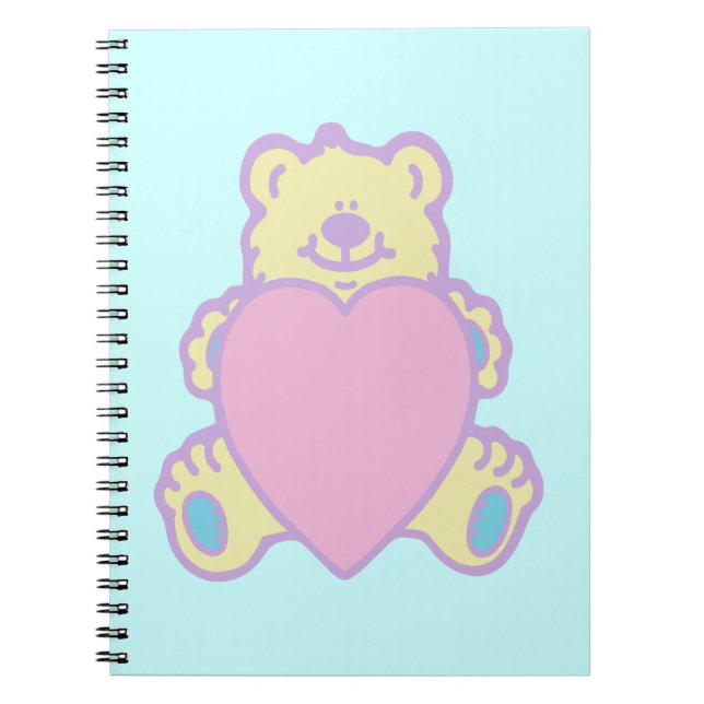 Cute Teddy Bear Love Heart Spiral Notebook (Front)
