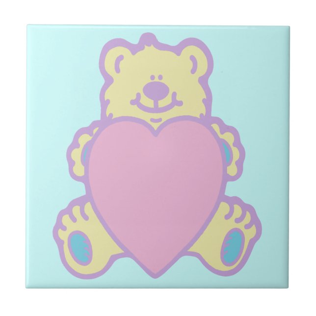 Cute Teddy Bear Love Heart Tile (Front)