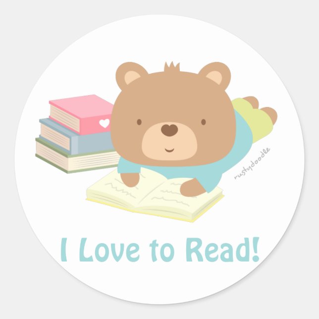 Cute Teddy Bear Loves To Read For Kids Classic Round Sticker (Front)