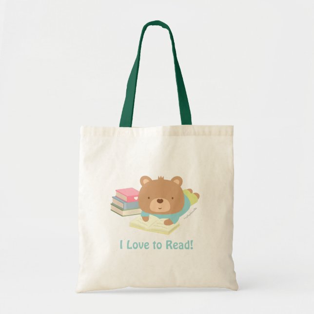 Cute Teddy Bear Loves To Read For Kids Tote Bag (Front)