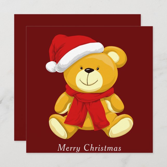 Cute Teddy Bear  Merry Christmas Holiday Cards (Front/Back)