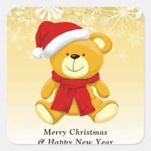 Cute Teddy Bear Merry Christmas Holiday Square Sticker