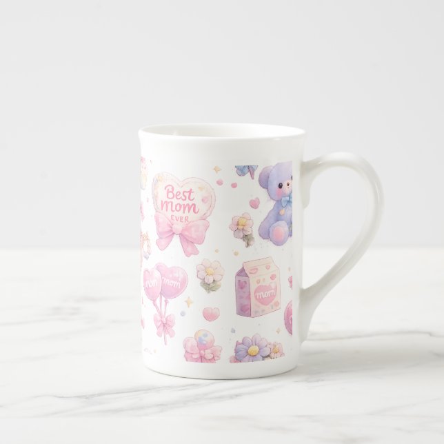 Cute Teddy Bear Mum Clipart Bundle Bone China Mug (Right)