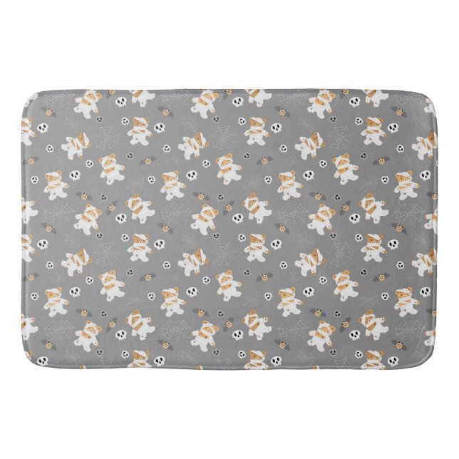 Cute Teddy Bear Mummies and Skulls  Bath Mat (Front)