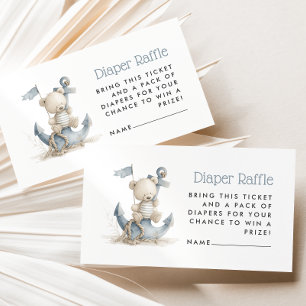 Cute Teddy Bear Nautical Baby Shower Diaper Raffle Enclosure Card