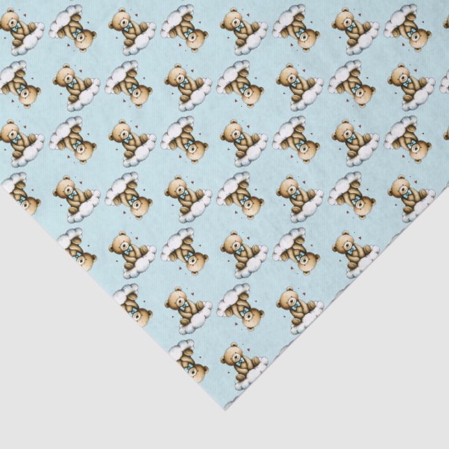 Cute Teddy Bear on a Cloud Blue Bow Tie Tissue Paper (Detail)