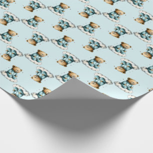 Cute Teddy Bear on a Cloud Blue PJs Wrapping Paper
