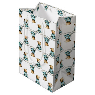 Cute Teddy Bear on a Fluffy Cloud Blue PJs Medium Gift Bag