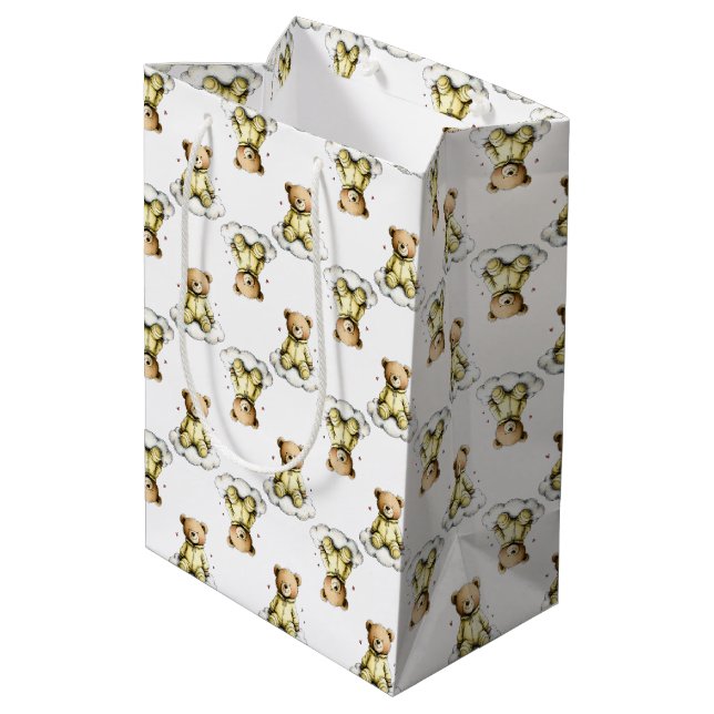 Cute Teddy Bear on a Fluffy Cloud Yellow Bodysuit Medium Gift Bag (Back Angled)