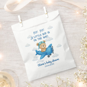 Cute Teddy Bear on a Plane Baby Shower Favour Bag