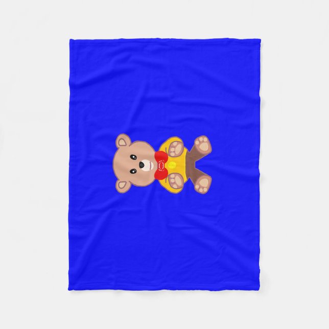 Cute Teddy Bear on Blue Fleece Blanket (Front)