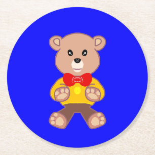 Cute Teddy Bear on Blue Paper Coaster