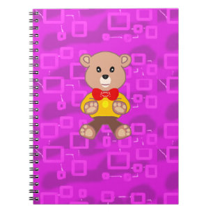 Cute Teddy Bear on Pink Geometric  Notebook