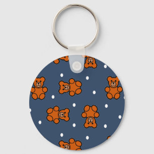 Cute teddy bear on polka dot key ring