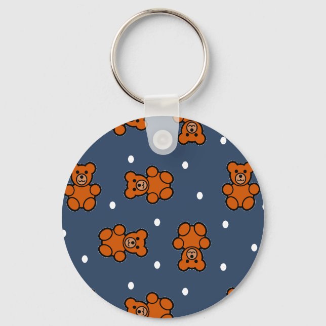 Cute teddy bear on polka dot key ring (Front)
