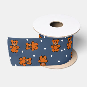 Cute teddy bear on polka dot satin ribbon