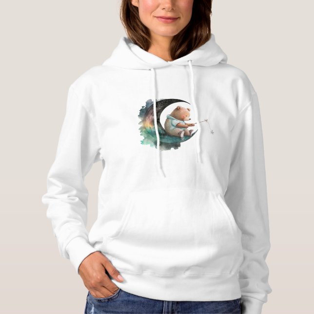 Cute Teddy Bear on the Moon, Plush Cartoon Bear Hoodie (Front)