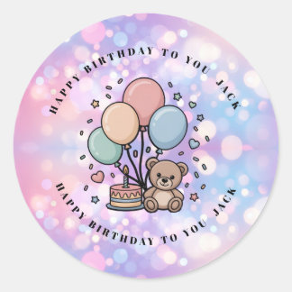 Cute Teddy Bear & Pastel Balloons Birthday Party Classic Round Sticker