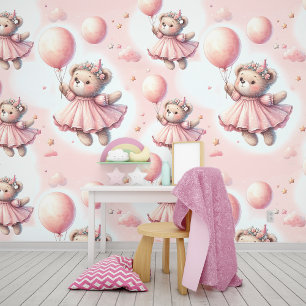 Cute Teddy Bear Pastel Pink Watercolor Wallpaper