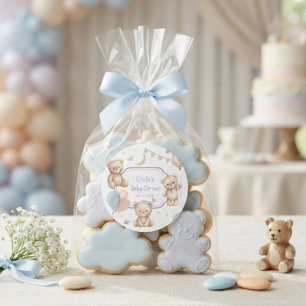 Cute Teddy Bear Pastel Purple Balloons Baby Shower Classic Round Sticker