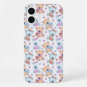 cute teddy bear pattern iphone 16 plus case. case
