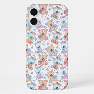 cute teddy bear pattern iphone 16 plus case. case
