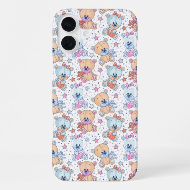 cute teddy bear pattern iphone 16 plus case. case (Back)