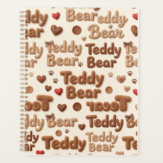 Cute Teddy Bear Pattern Spiral Notebook & Journal Planner (Front)