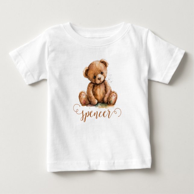 Cute Teddy Bear Personalised Baby T-Shirt (Front)