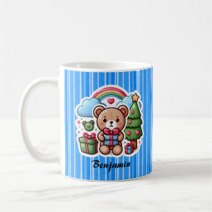 Cute Teddy Bear Personalised Blue Coffee Mug