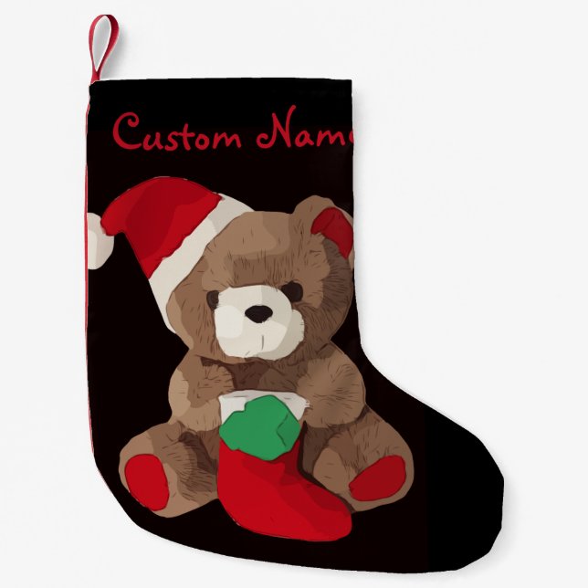 Cute Teddy Bear Personalised name Small Christmas Stocking (Front)