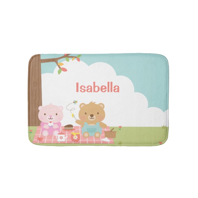 Cute Teddy Bear Picnic Outdoor Kids Room Decor Bath Mat (Front)