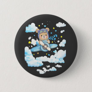 Cute Teddy Bear Pilot Airplane 6 Cm Round Badge