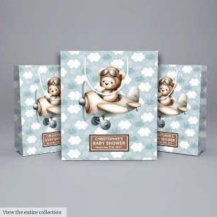 Cute Teddy Bear Pilot Baby Shower Party Favor Bag