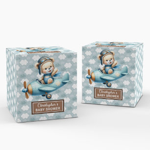Cute Teddy Bear Pilot Blue Baby Party Favour Box