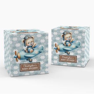 Cute Teddy Bear Pilot Blue Baby Party Favour Box