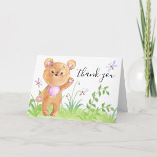 Cute Teddy Bear Pink Baby Girl Shower Thank You Card