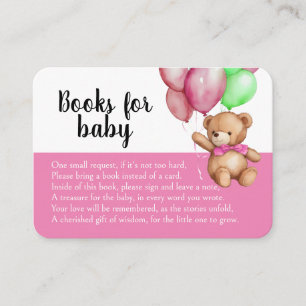 Cute Teddy Bear Pink Baby Shower Book Request Enclosure Card