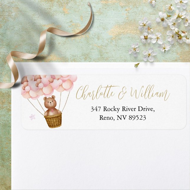 Cute Teddy Bear Pink Balloons Return Address Label (Creator Uploaded)