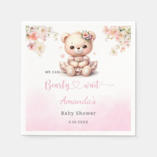 Cute Teddy Bear pink floral girl baby shower Napkin