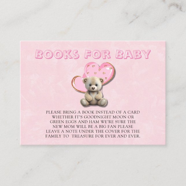 Cute Teddy Bear Pink Gold Books For Baby Business Card (Front)