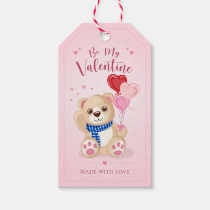 Cute Teddy Bear Pink Heart Balloons Valentine Gift Tags