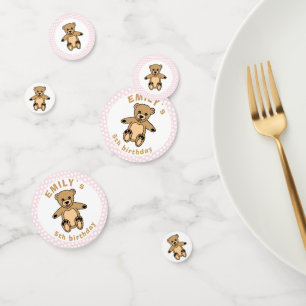 Cute Teddy Bear Pink Polka Dot Birthday Party Confetti