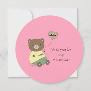 Cute Teddy Bear Pink Valentine's Day Card