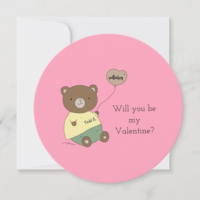 Cute Teddy Bear Pink Valentine's Day Card (Front)