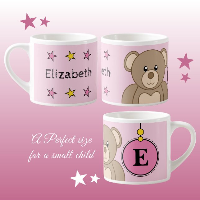 Cute teddy bear pink yellow with stars child's espresso cup (Creator Uploaded)