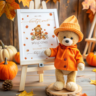 Cute Teddy Bear & Pumpkins Baby Shower Welcome  Poster