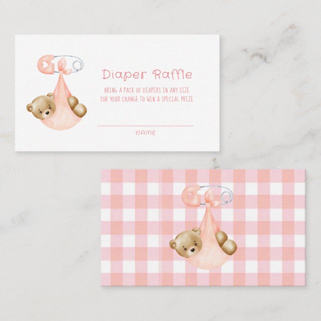 Cute Teddy Bear Punk Peach Girl Diaper Raffle Business Card (Front/Back)